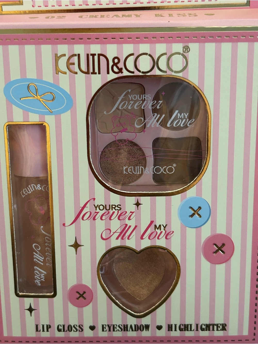 Kevin&Coco Love in Bloom 02 Creamy Lipgloss / Eyeshadow / Highlighter Makeup Kit